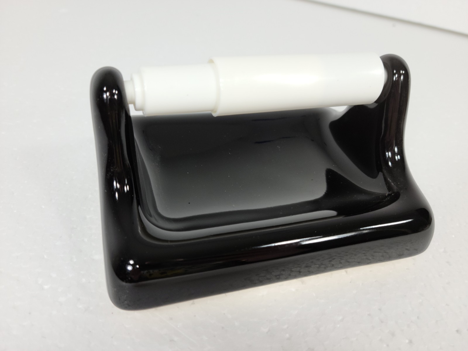 Black Ceramic TP Holder Toilet Paper Porcelain Mid Century Modern Vintage Retro
