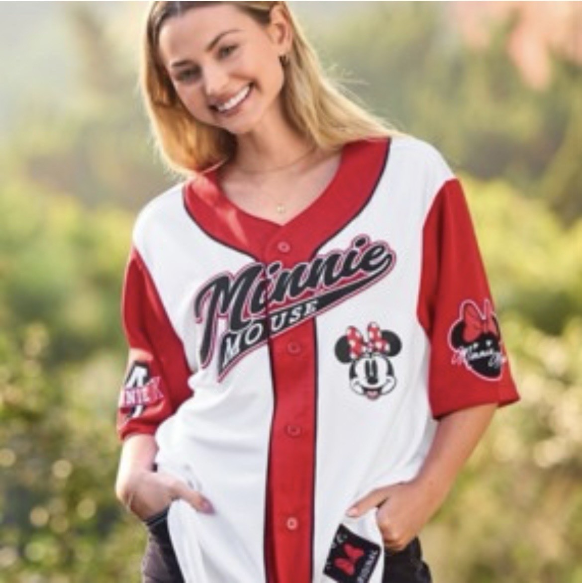 NWT Disney Parks Minnie Mouse Red Bow Baseball Jersey True Original 28 Large L