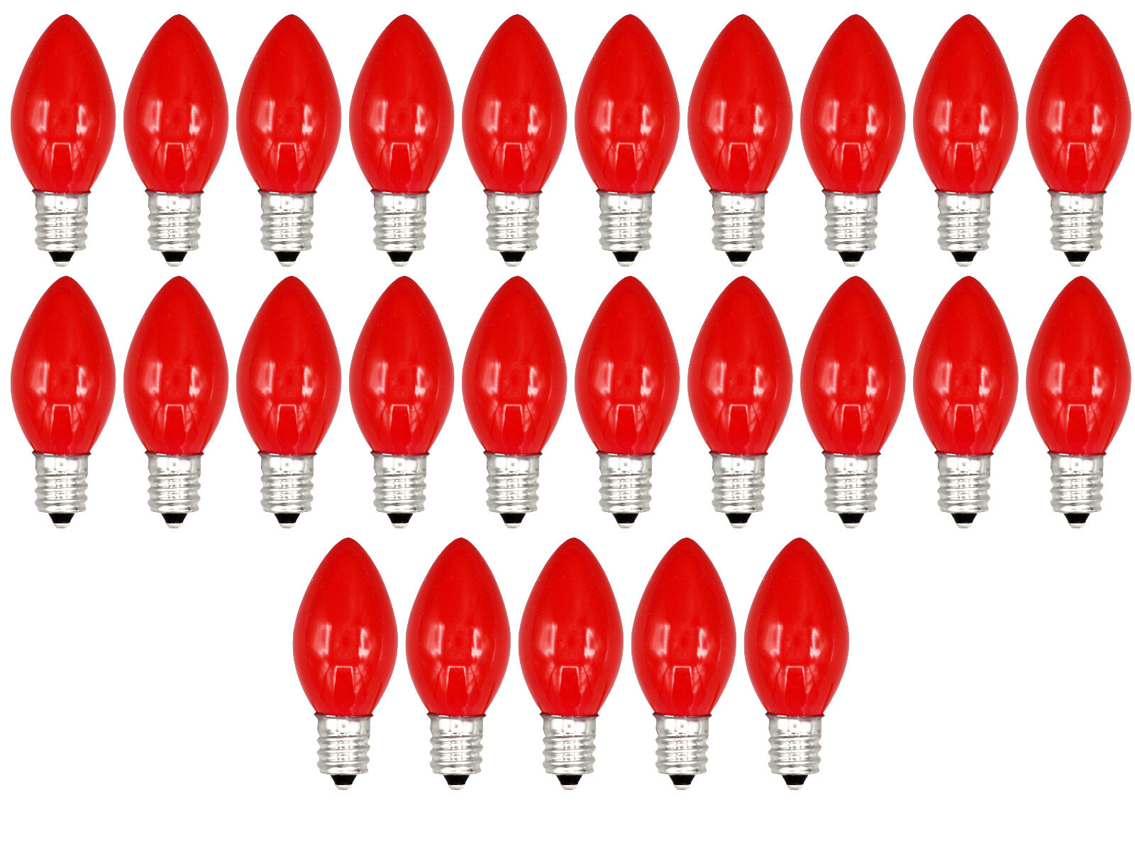 Box of 25 Light Bulbs - C7, Steady Burning- Opaque Red - 7 Watt, Nickel Plated