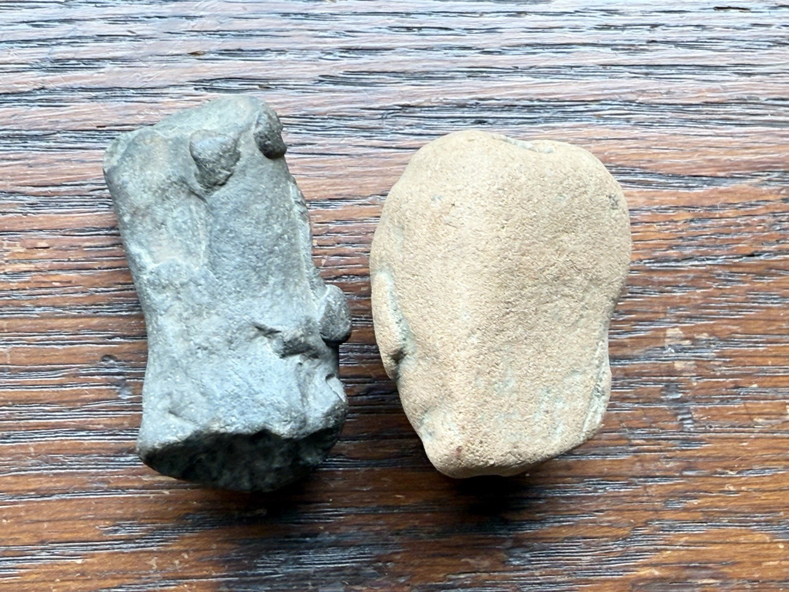 Pre Columbian Fragment Stone & Clay Effigy Heads (2)