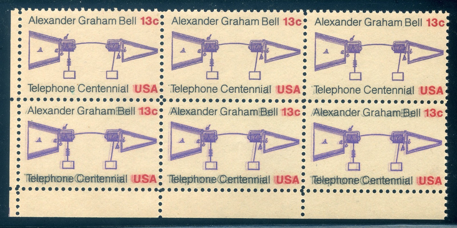 1683, 13¢ Looks Like Dramatic Double Impression Error, Block of 6, Mint NH