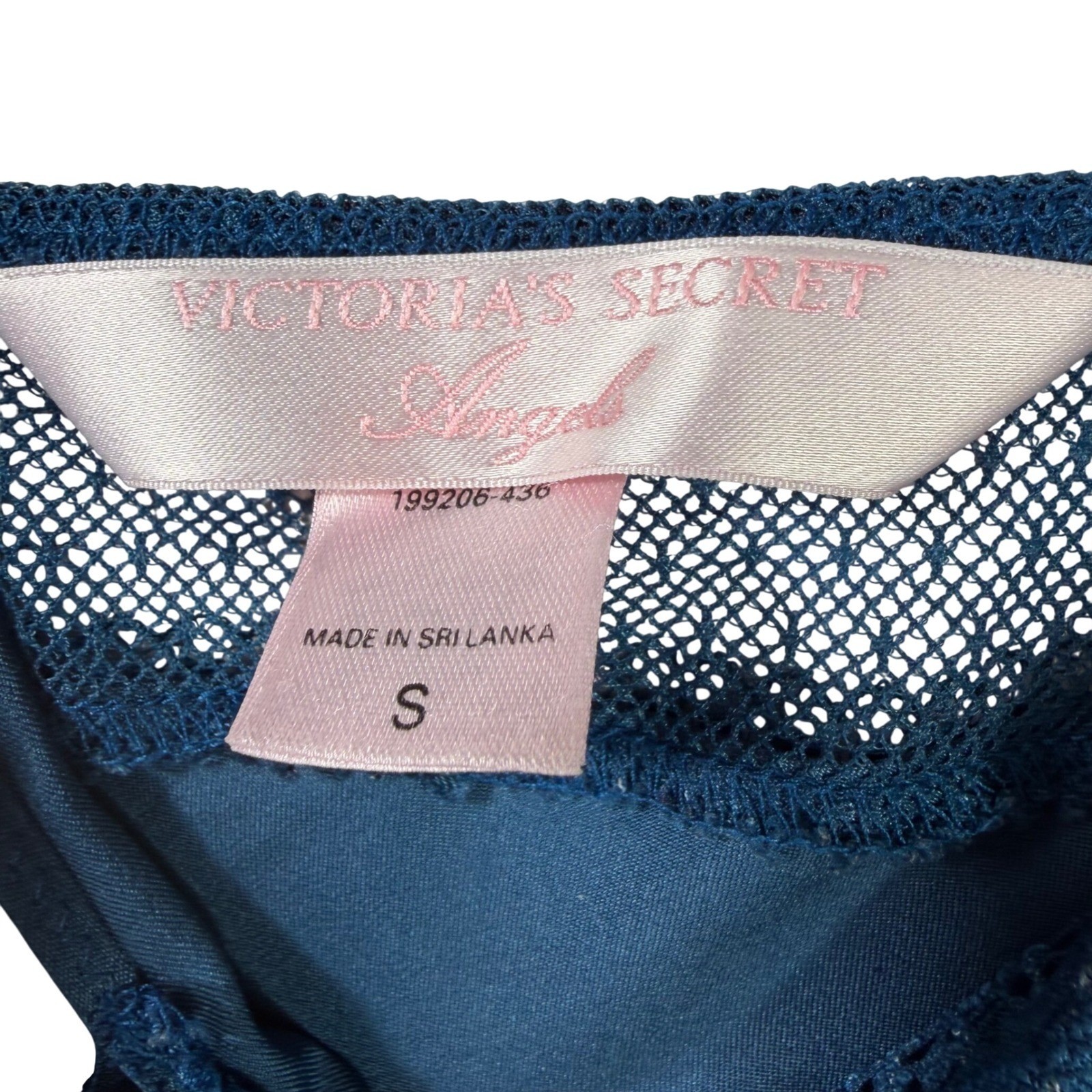 Victoria's Secret Angels Slip Dress Nightie S Teal Satin Lace Trim Ruffle Hem