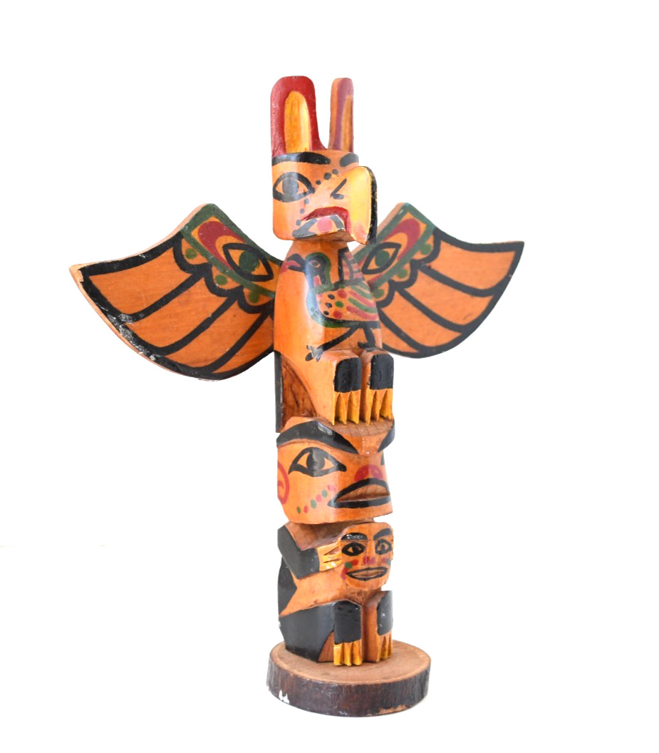 Vintage PWC Cedar Totem Pole Thunderbird and Human 1930's Perfect 8x5