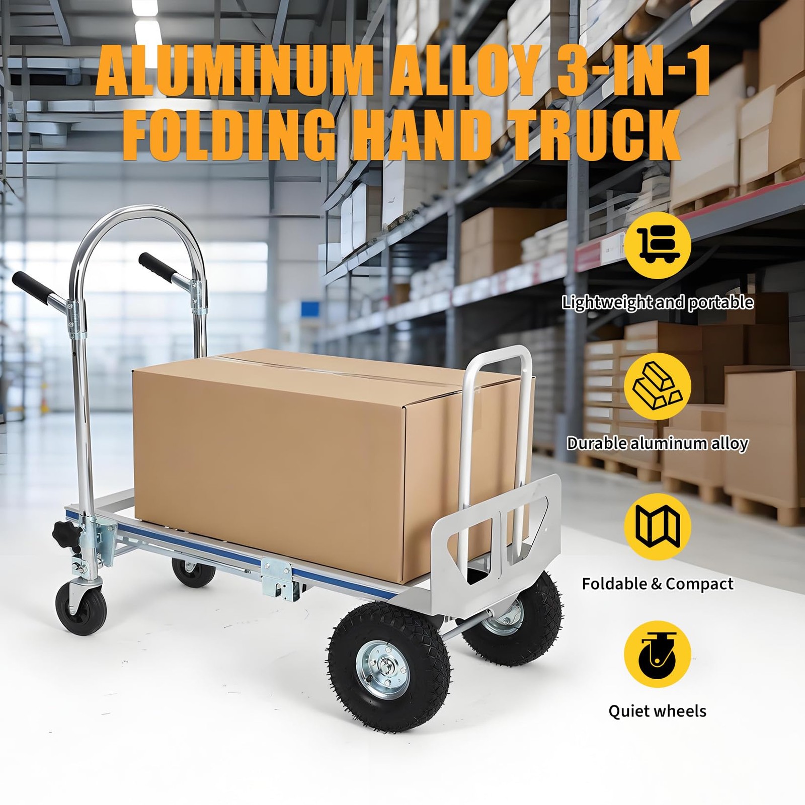 1000 lbs Heavy-Duty Folding Dolly Cart ,3-in-1 Convertible Aluminum Hand Truck