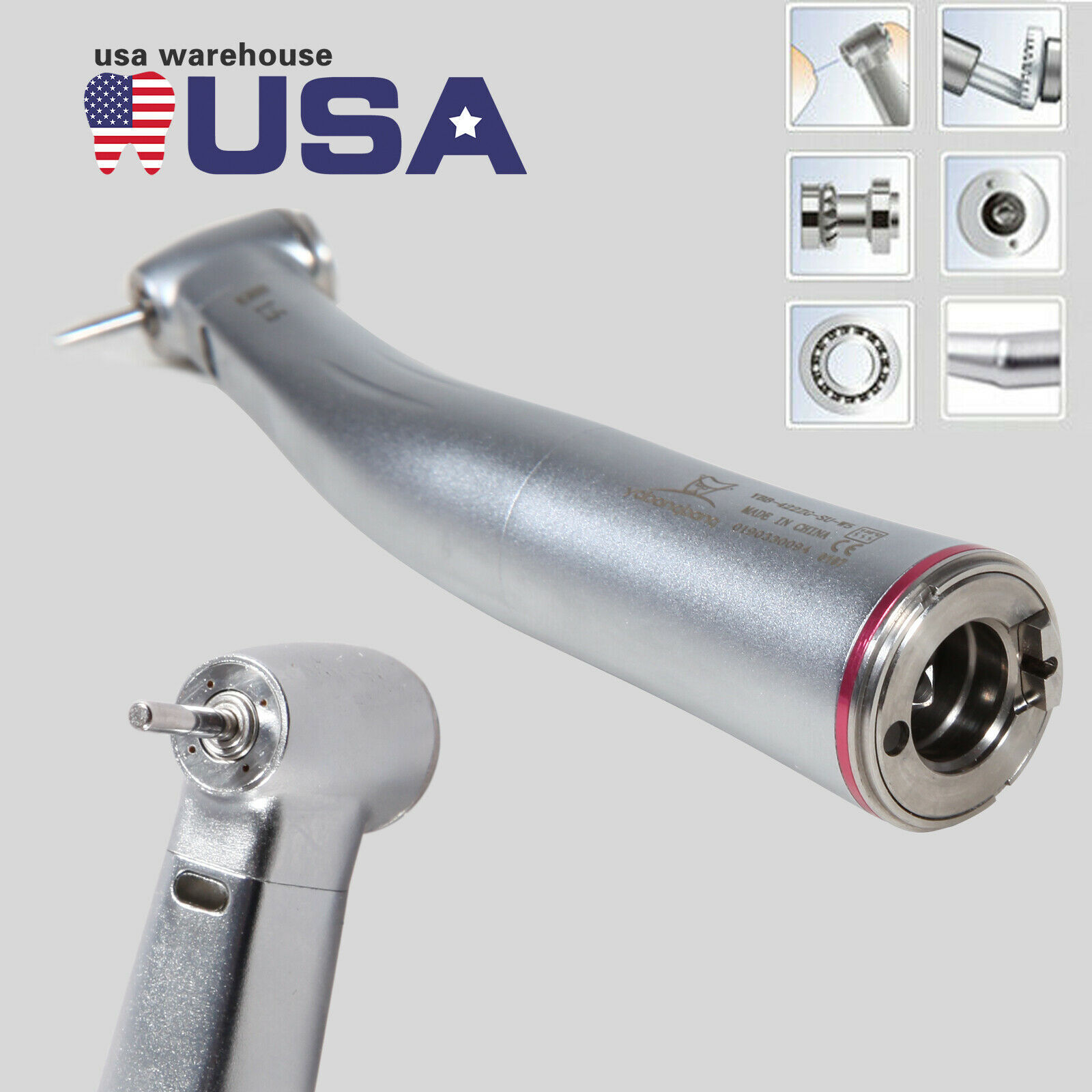 Dental 1:5 Increasing Contra Angle LED Optic Handpiece Fit NSK Electric Motor