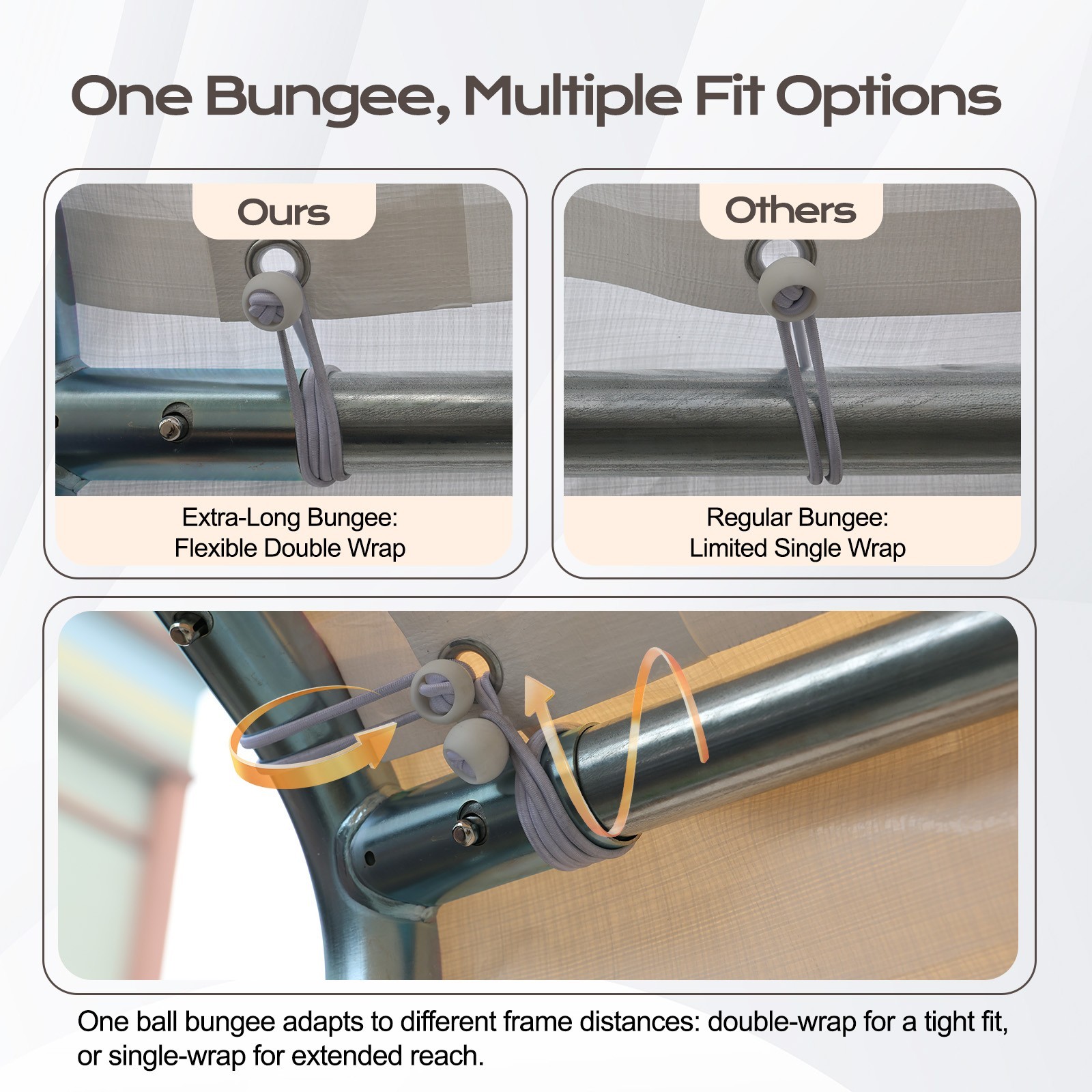 Aoodor 10 x 20 FT Carport Replacement Canopy Cover with Extra-Long Ball Bungees