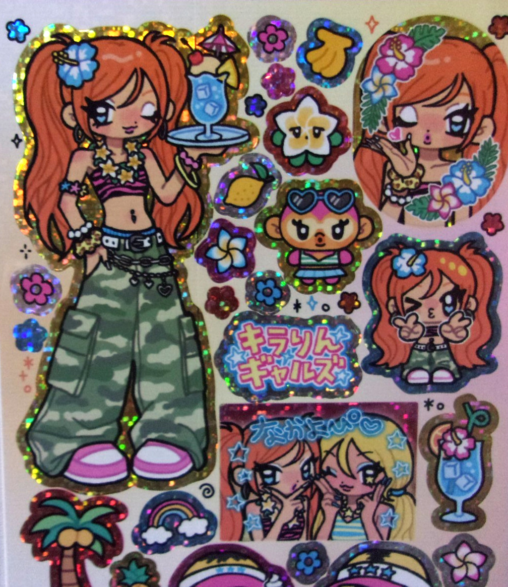 GAIA Topping Lab Girl Summer Cute Gal Hologram Film Sticker Sheet Made in Japan