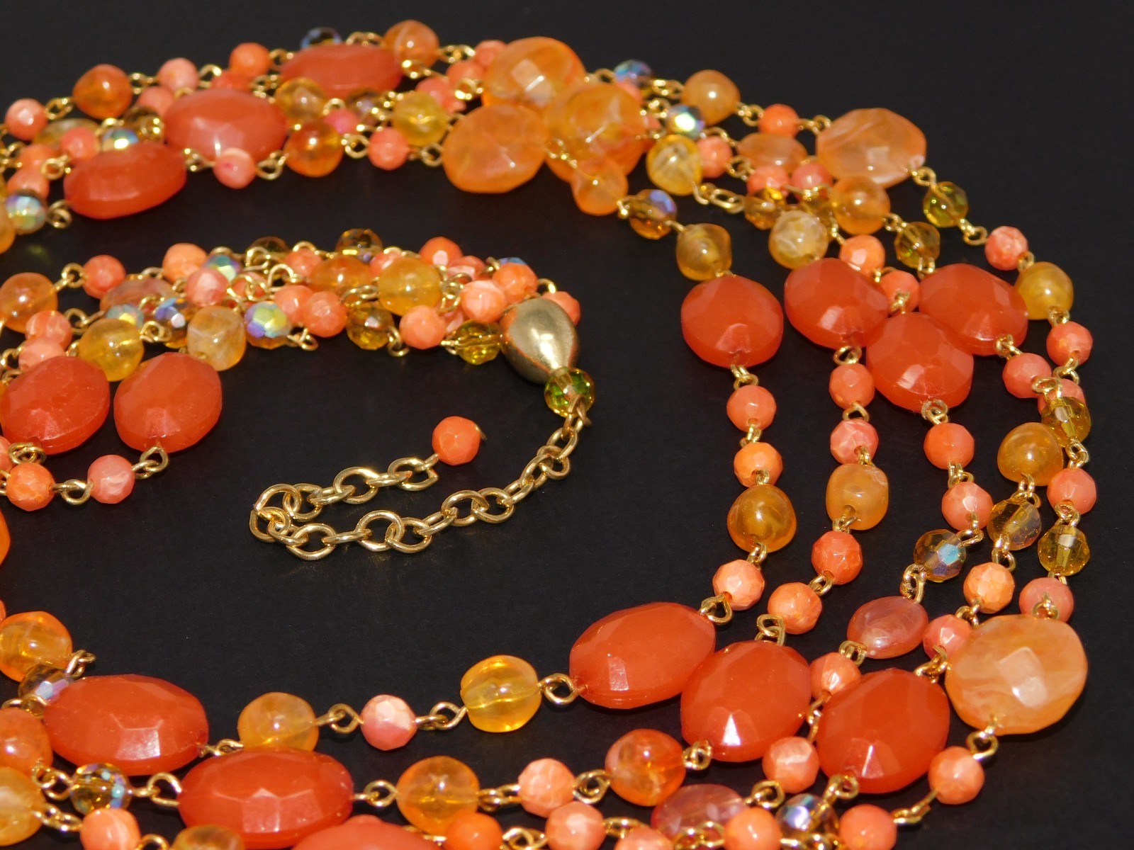 Vintage JOAN RIVERS Multi Strand Shades of Peach Orange Bead Necklace