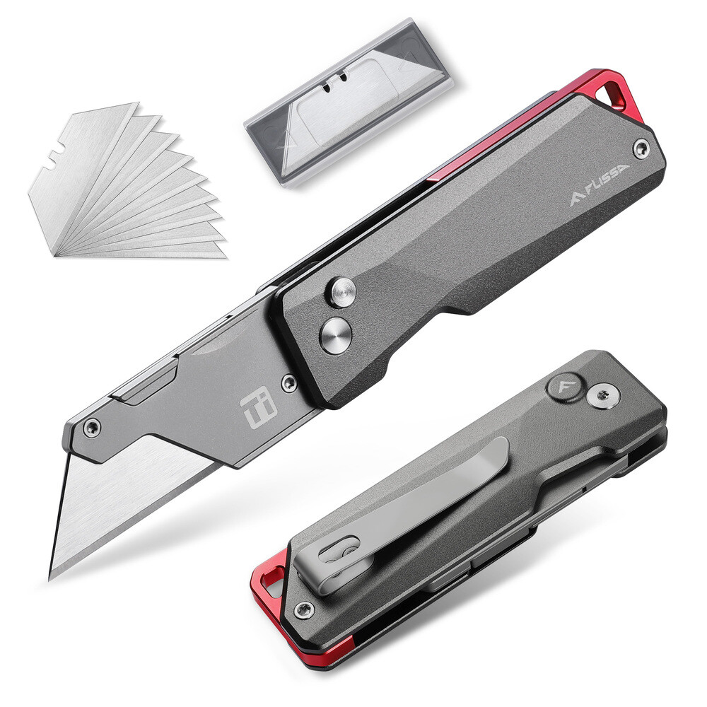 FLISSA Titanium Folding Utility Knife Quick Change Blade Razor Knife CNC Unibody
