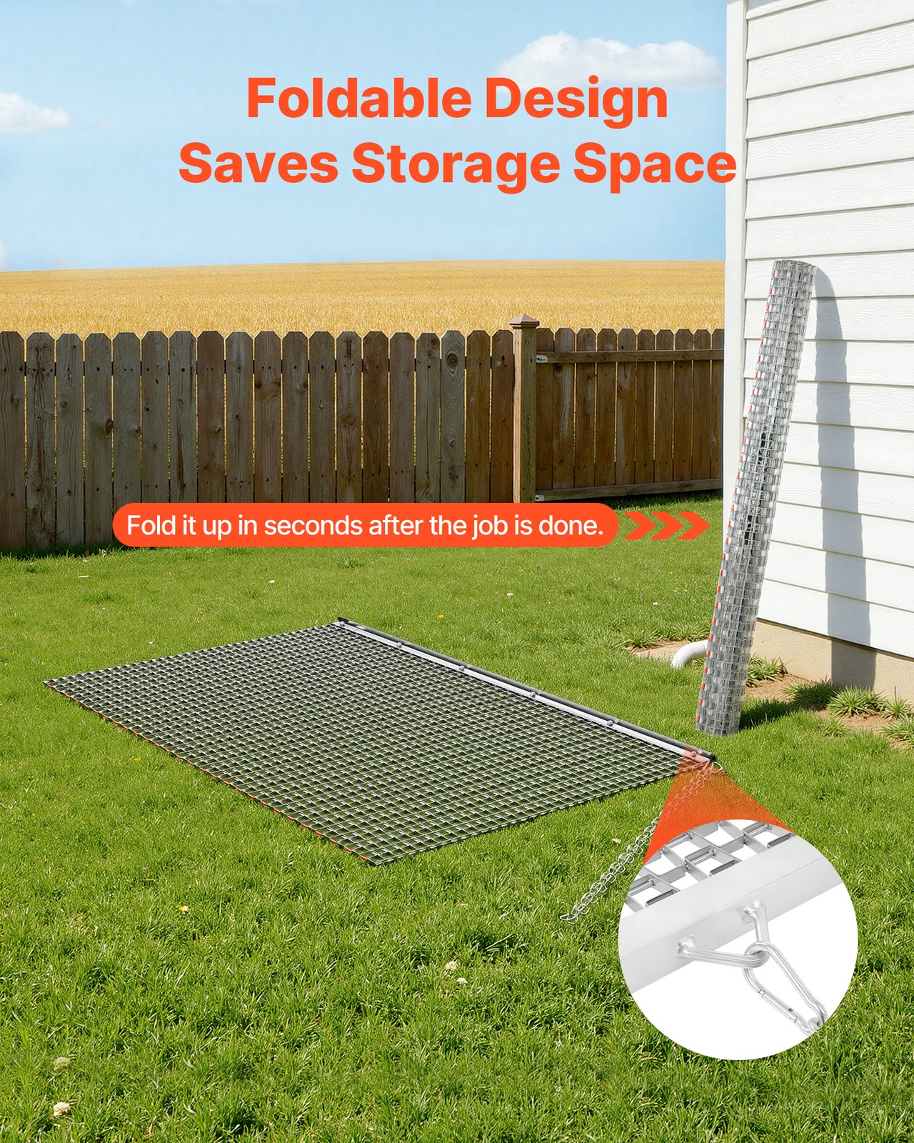 VEVOR Drag Harrow Rake 5 x 3 ft Chain Harrow Drag Mat Fits ATV UTV Tractors