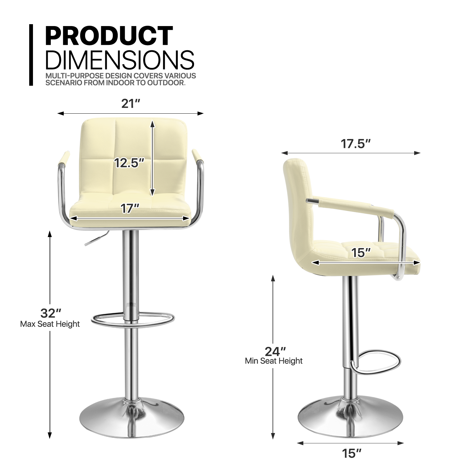 Set of 2 Bar Stools Swivel Adjustable Leather Seat Modern Counter Height Chairs