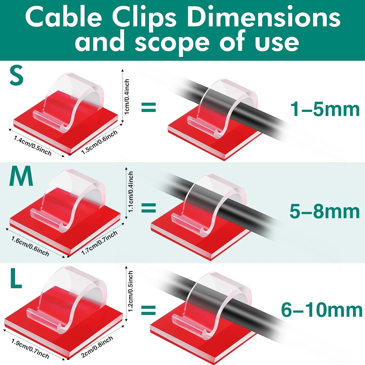 60 Pieces Mini Cable Clips Self Adhesive Light Hooks Small, Clear