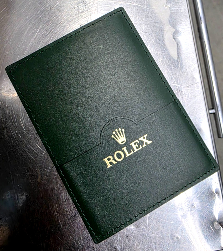 New Authentic Rolex Green Leather Certificate Card Holder Wallet Rare L@@K!