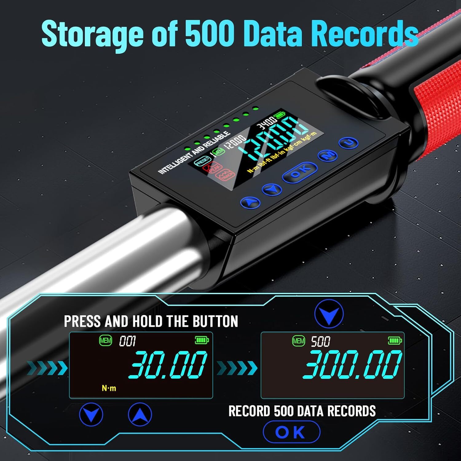 1/2" Drive LED Electric Digital Torque Wrench 12.5-250 Ft.Lb w/ Buzzer 17-340N.m