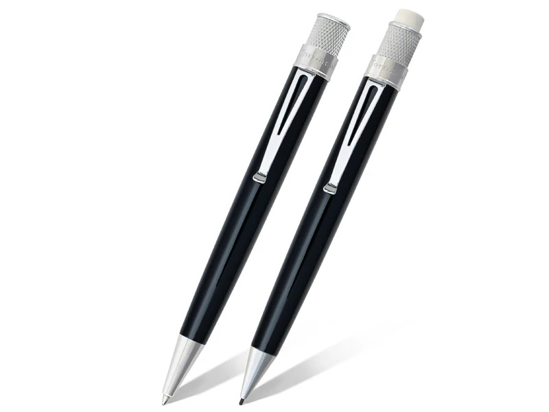 Retro 51 Tornado Black Lacquer Roller Ball/Pencil Set ZRS-1301K
