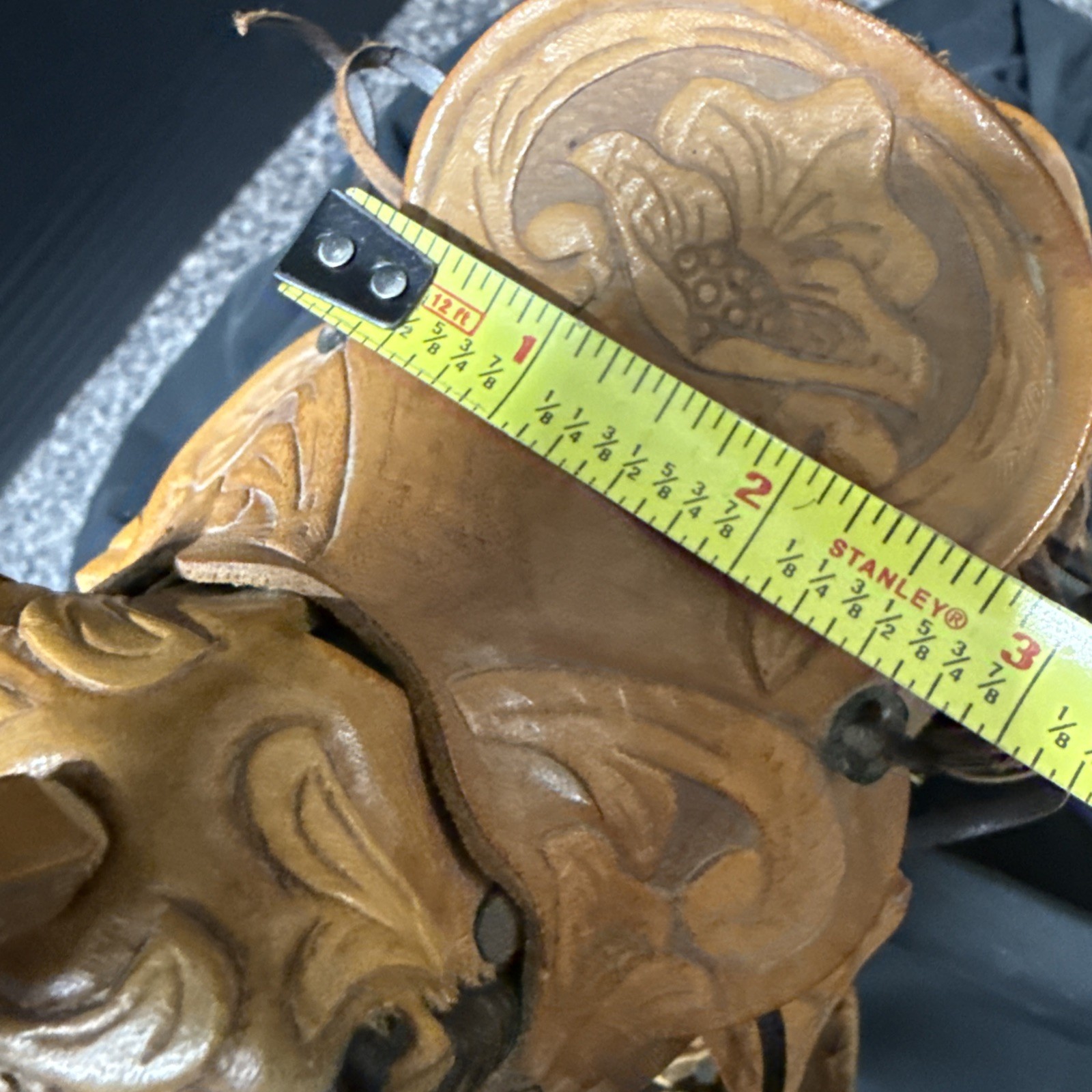 Vintage Western Mini Leather Saddle Cowboy Ranch Decor Shearling Tooled 6”x4.5”