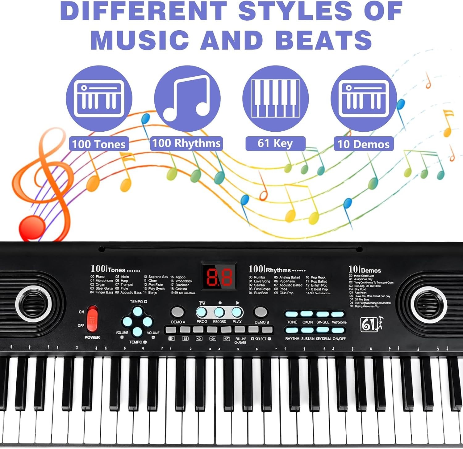 61-Key USB Electronic Digital Piano Keyboard with Stand & Mic