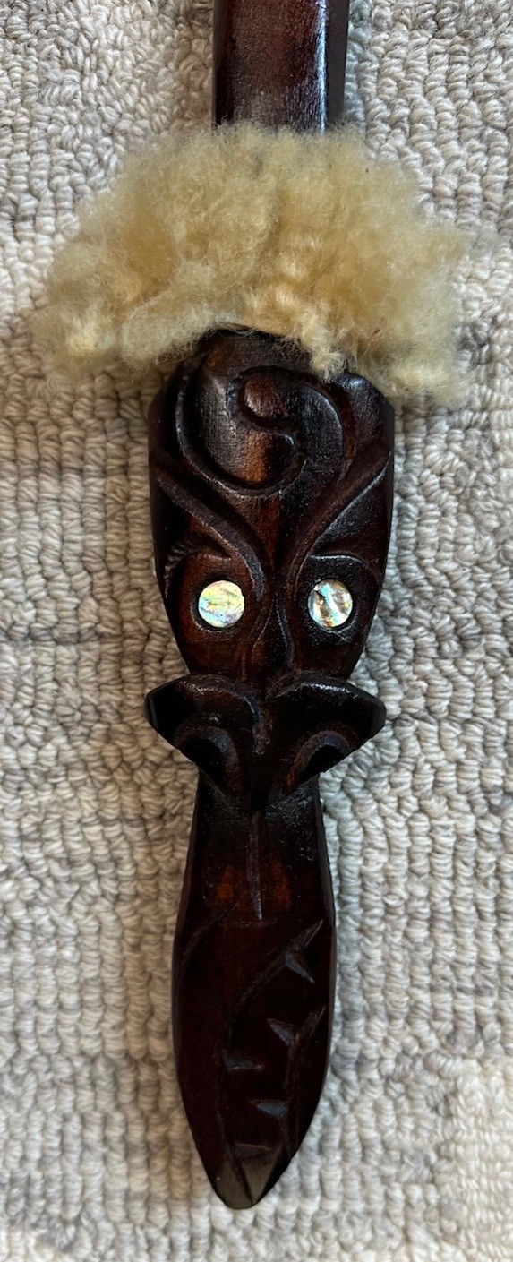 Wahaika Maori Patu New Zealand 15.5” & 27.75” Hand Carved Abalone Inlaid Weapons