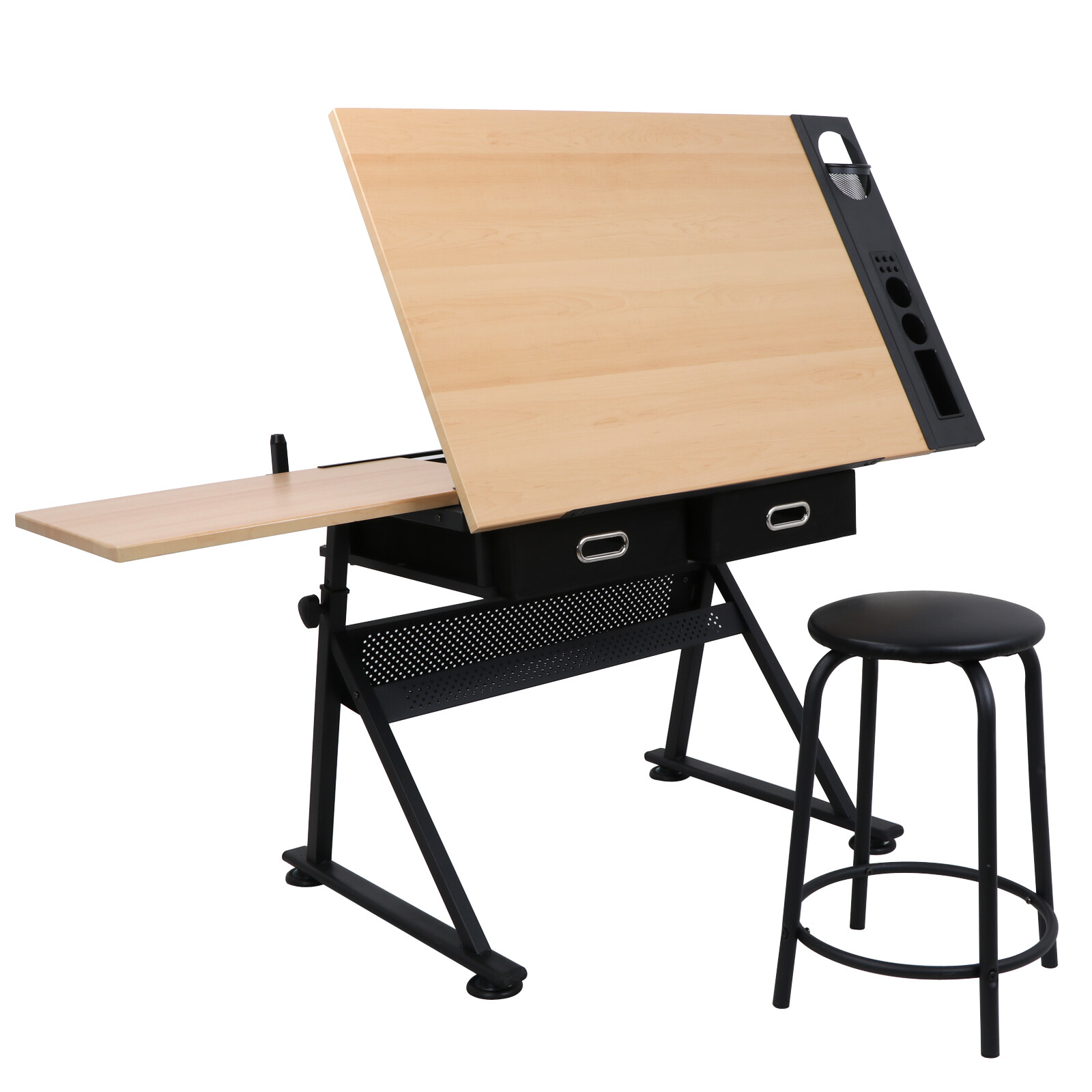 Drafting Table Art Desk Artist Drawing Table Adjustable Tilted Tabletop w/Stool
