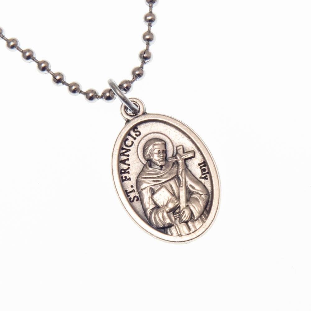 Saint St Francis Of Assisi Pray For Us 1" Medal Pendant Necklace 24" Chain Italy