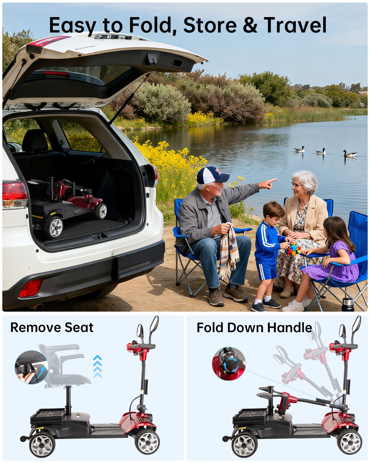 4 Wheel Mobility Scooters for Adults & Seniors, 15 Mi Range & 330 lb Capacity