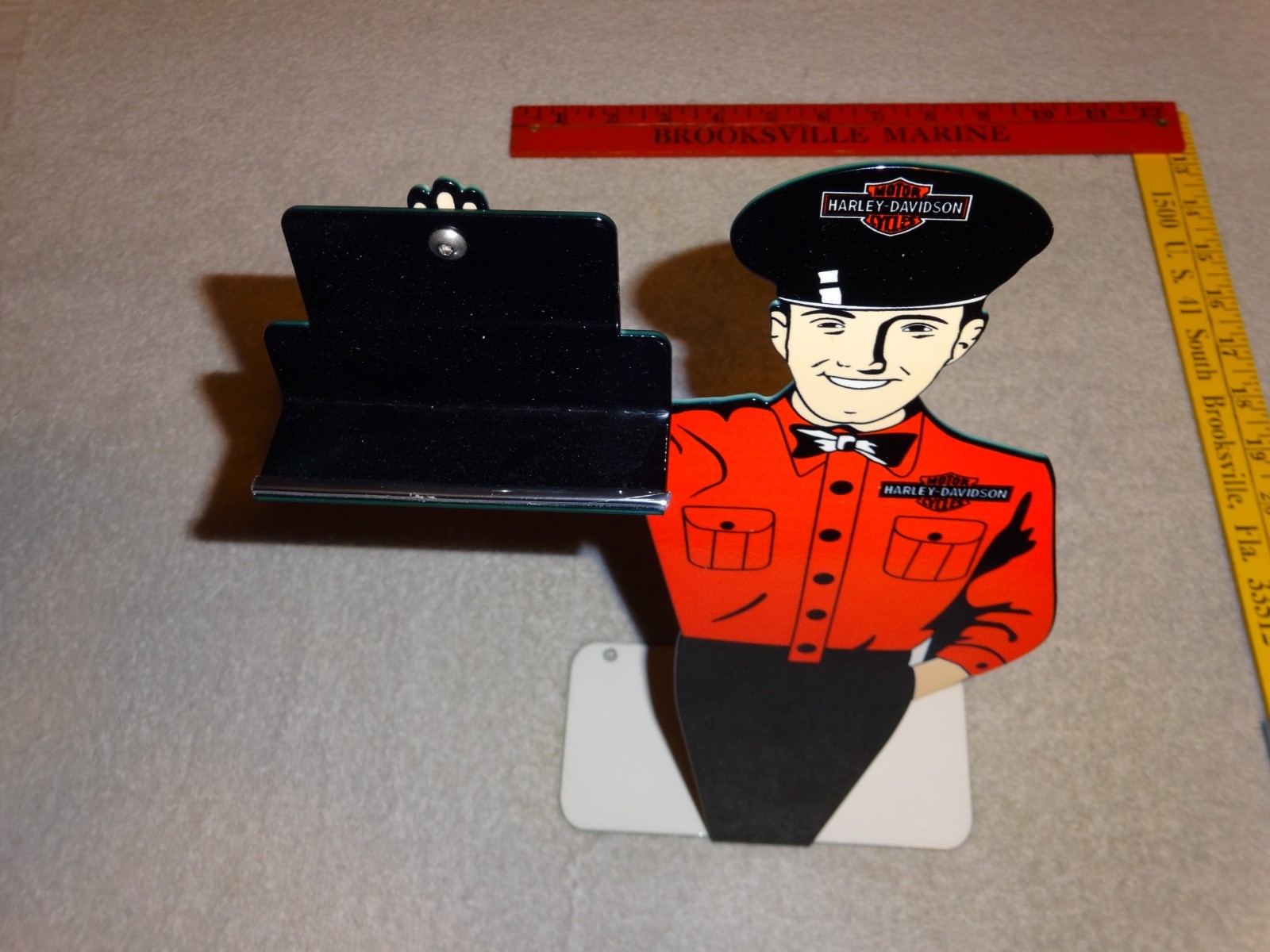 VINTAGE HARLEY DAVIDSON MOTORCYCLE👨MAN METAL GASOLINE BUSINESS CARD HOLDER SIGN