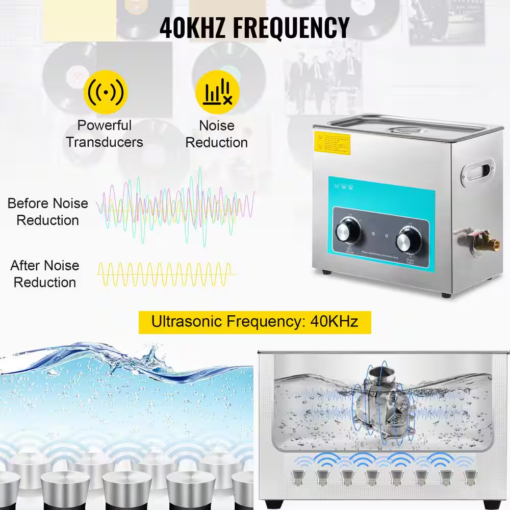 Ultrasonic Vinyl Record Cleaner 6L 40Khz Vinyl Ultrasonic Cleaning Machine Knob