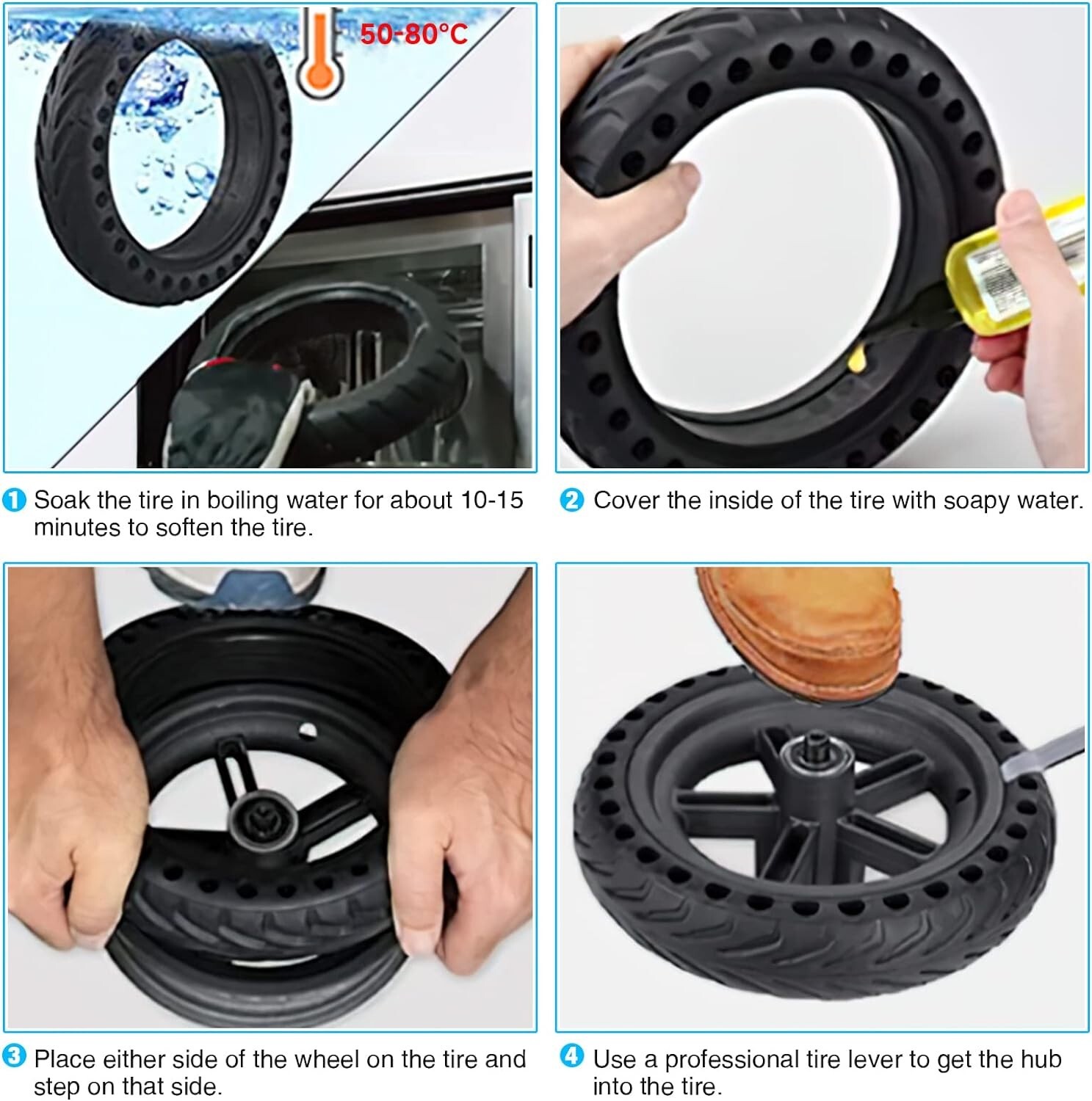 2-Pack 8.5" Solid Tires for Electric Scooter with 2 Tools