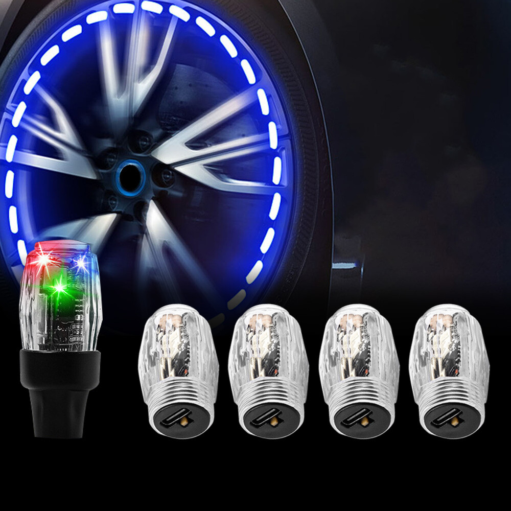 4Pcs Wheel Colorful Tire Light Valve Stem Cap Flashing Car Truck Motorcycle Bike