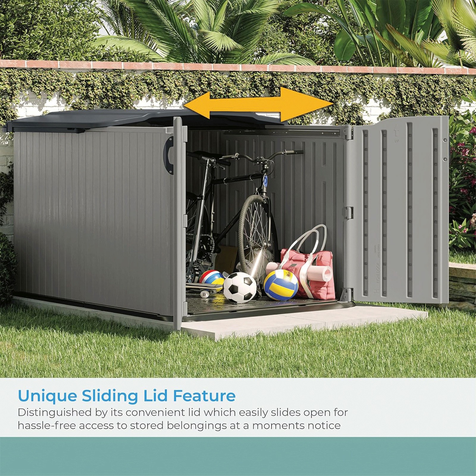 Suncast Glidetop 98 Cu Ft Outdoor Horizontal Shed Gray Storage