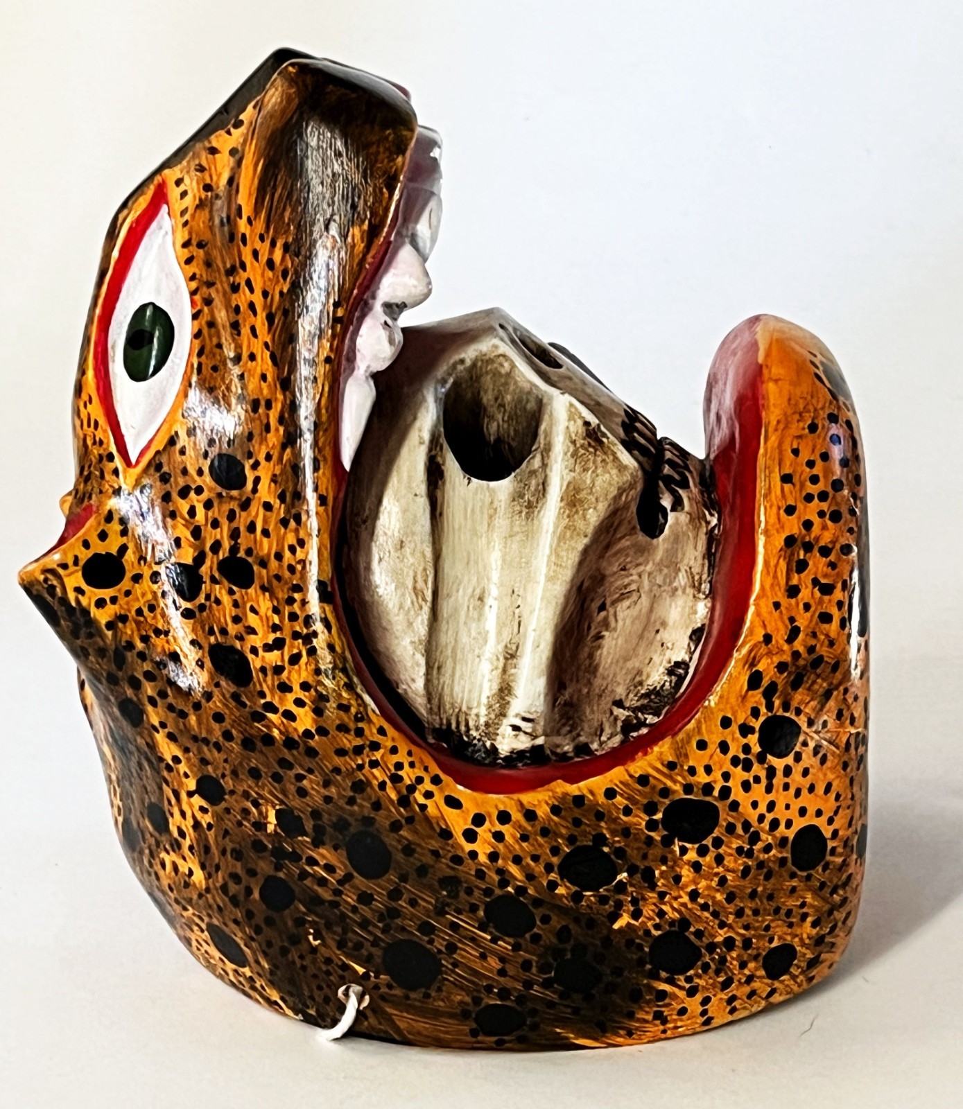 JUAN & FELIPE HORTA TOCUARO MICHOACAN WOOD MASK MEXICAN FOLK ART TIGRE SKULL