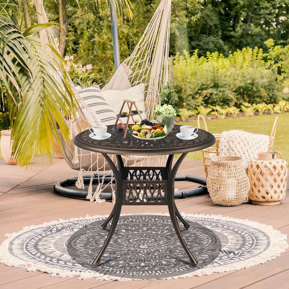 Outdoor Patio Cast Aluminum Dining Bistro Conversation Table with Umbrella Hole