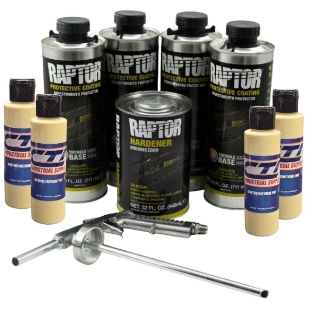 U-POL Raptor Desert Tan Urethane Spray-On Truck Bed Liner W/Free Spray Gun 4L