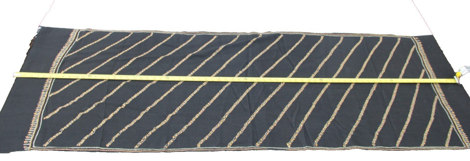 Wool Large Throw/Shawl Black Embroidered Trim and Fringe 76"x25"