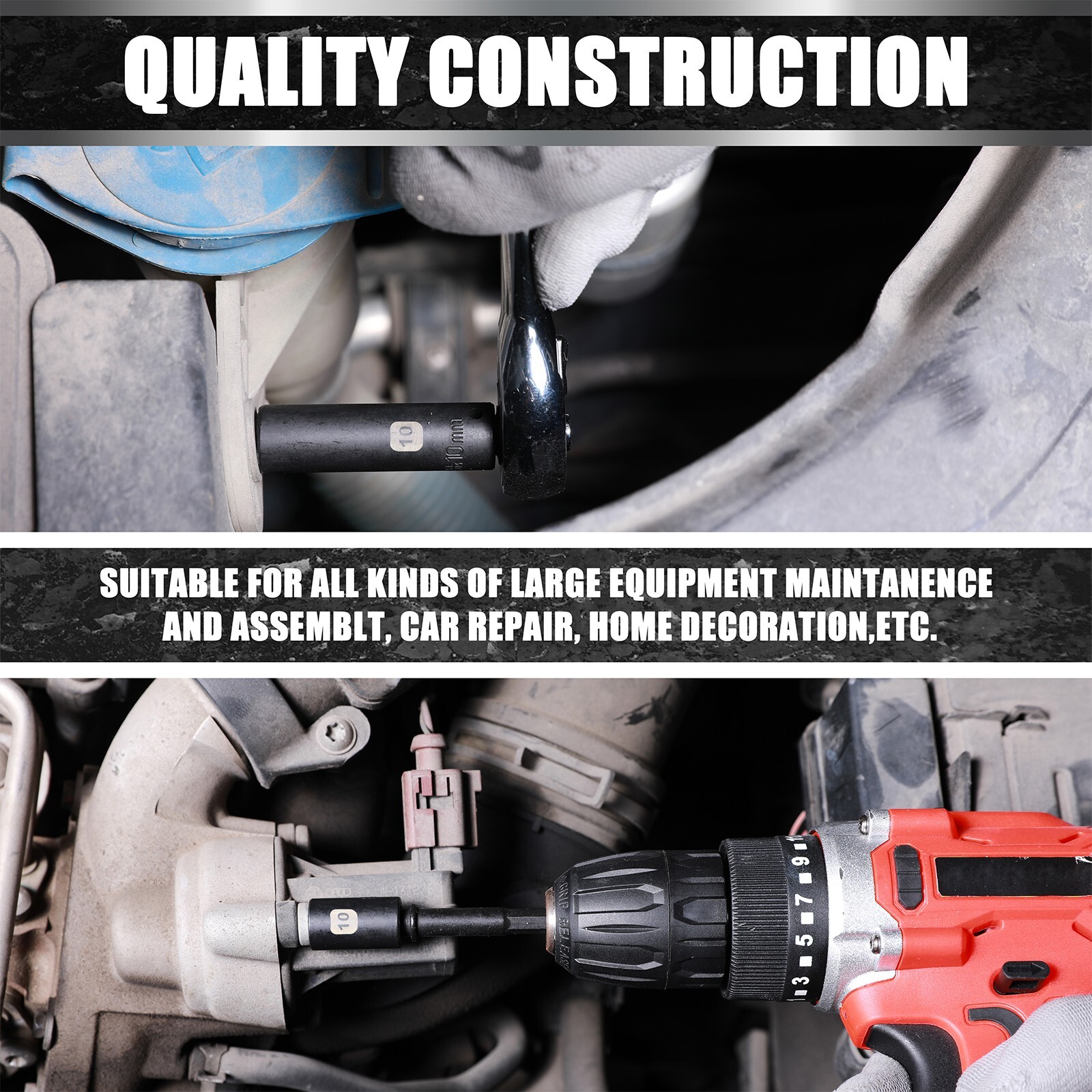 55PCS 1/4" Drive Deep and Shallow Impact Socket Set, CR-V, SAE & Metric, 6 point