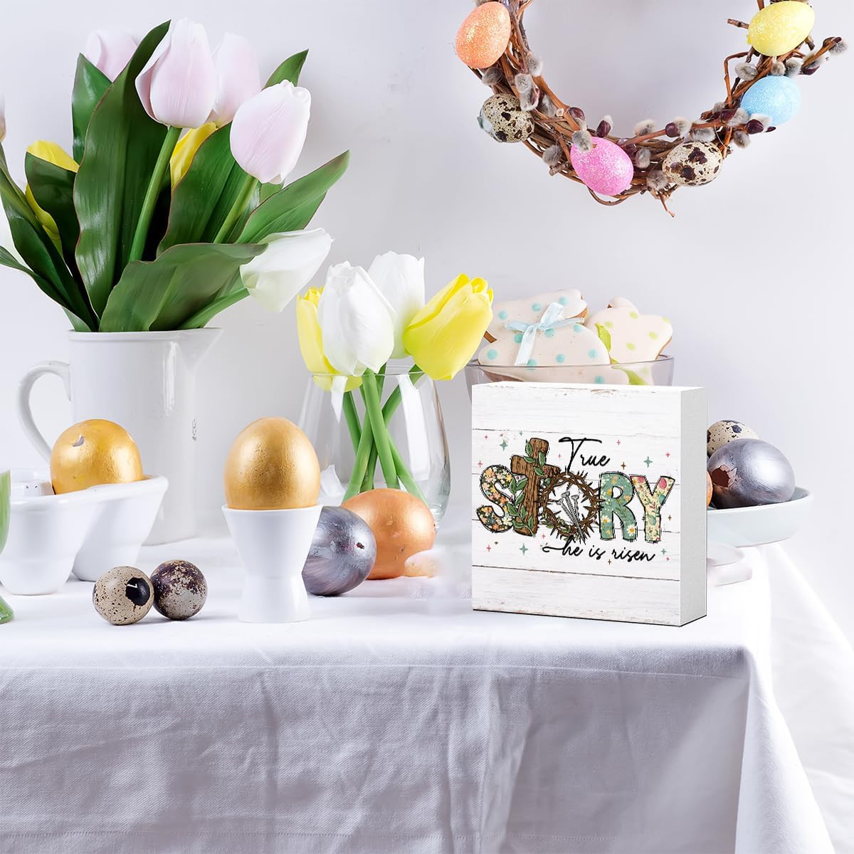 Easter Desk Decorations, Christian Easter Decorations, Retro Farmhouse Flower Cr