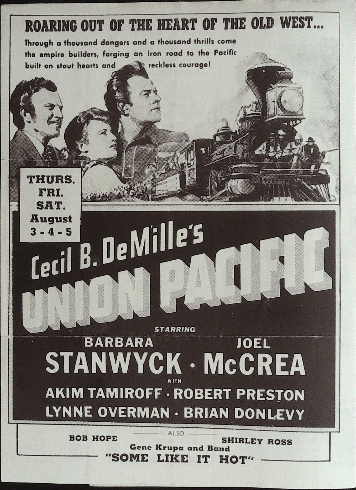 Union Pacific Local Theater Herald 1939 Barbara Stanwyck, Joel McCrea!