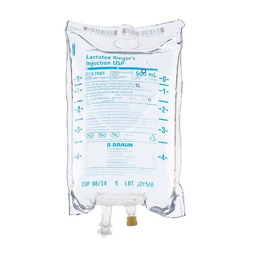 B Braun L7501 Lactated Ringers Injection Solution USP 500 mL Plastic Bag