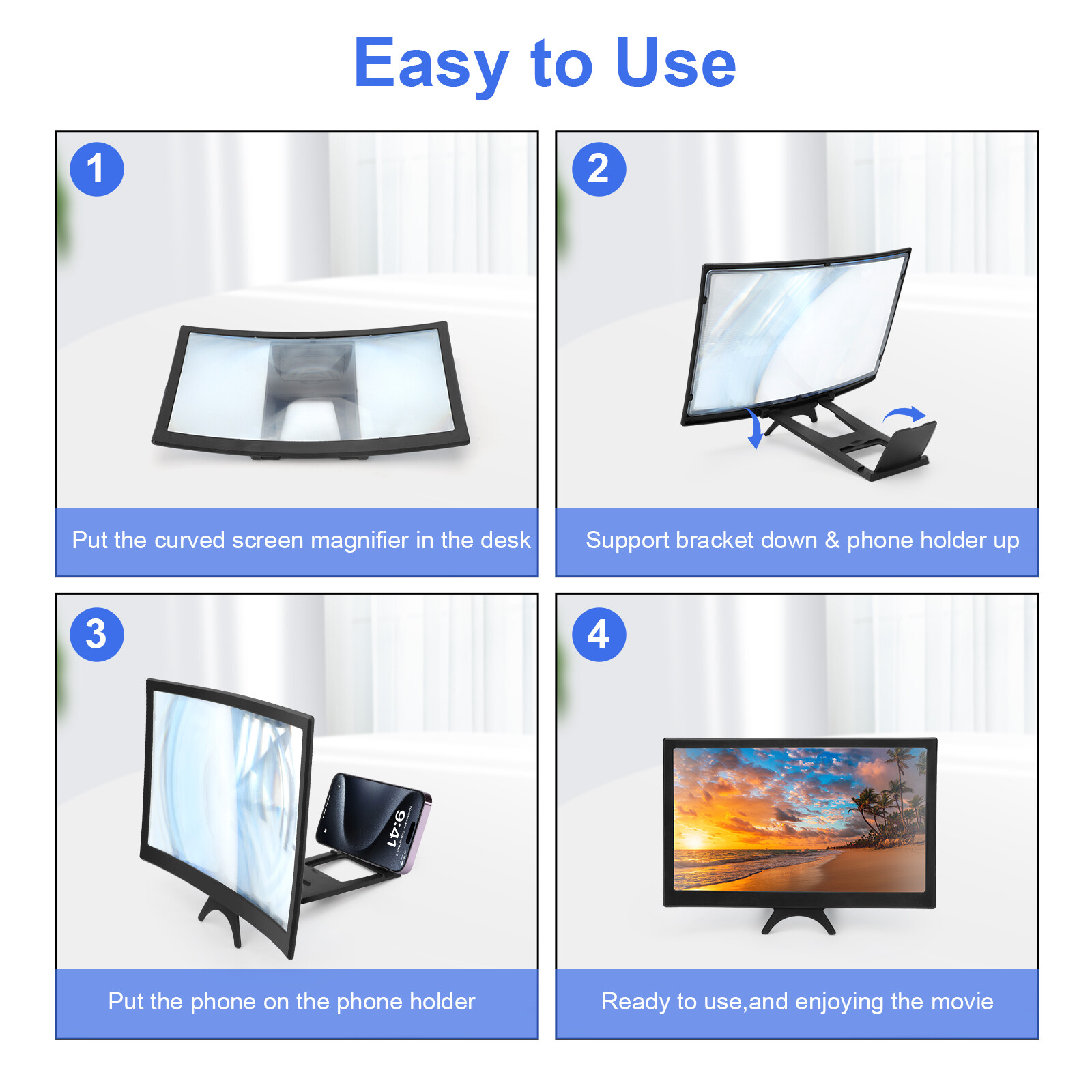 12" Curved Screen Mobile Phone Amplifier Eye Protection 3D Screen Magnifier