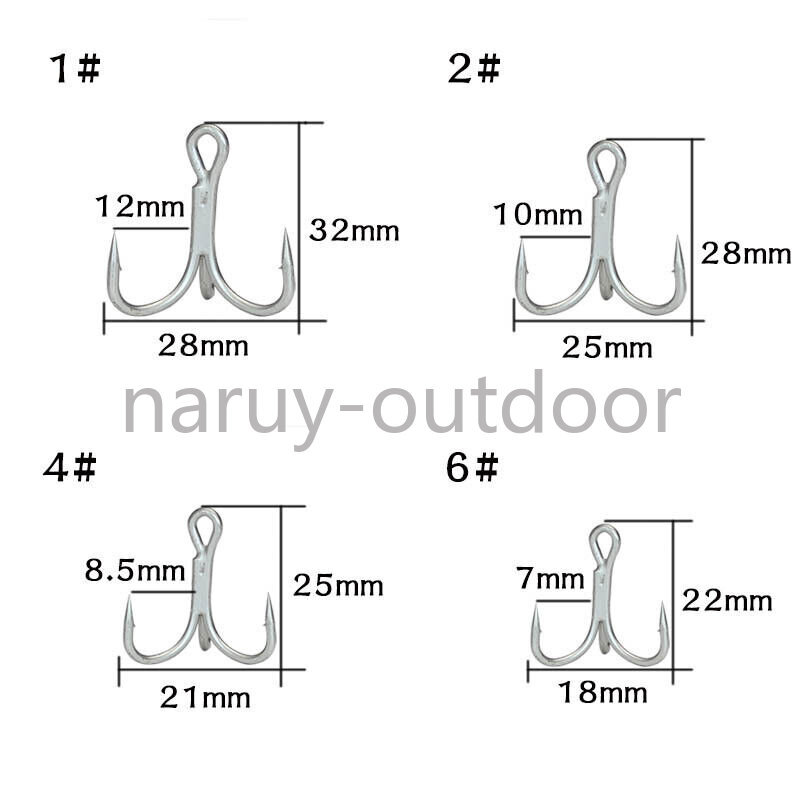 20/50pcs 4x Strong Treble Fishing Hooks High Carbon Steel Fishing Tackle 8#-4/0