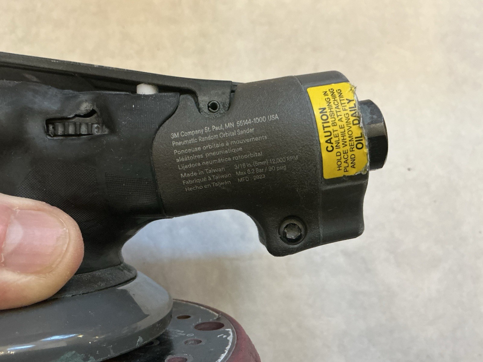 3M Pneumatic Random Orbital Sander, 88950, 6 in, Variable Speed 3/16” Orbit