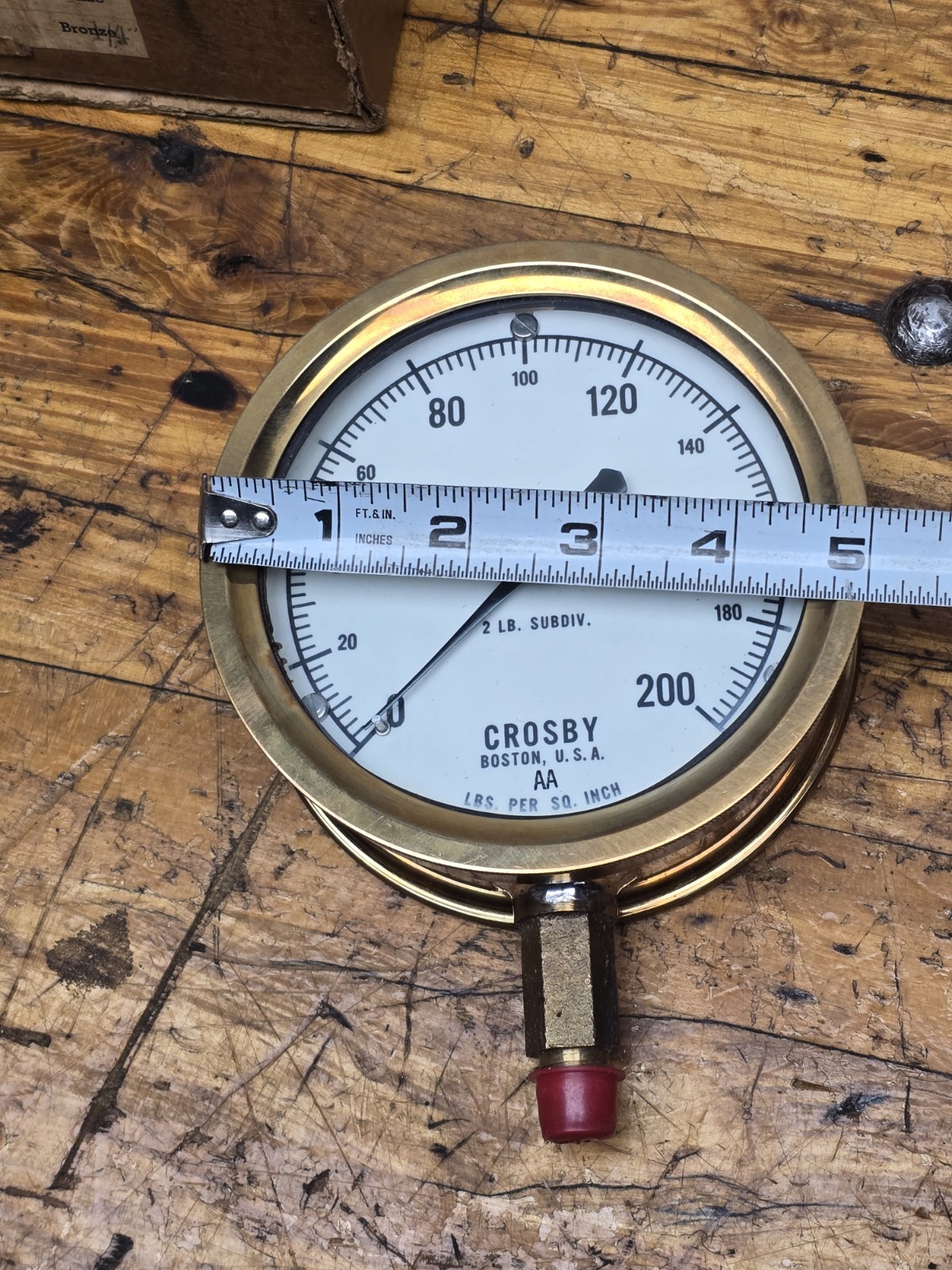 Vintage Industrial Crosby 4-1/2" AA Brass 200PSI Steam Pressure Gauge NOS