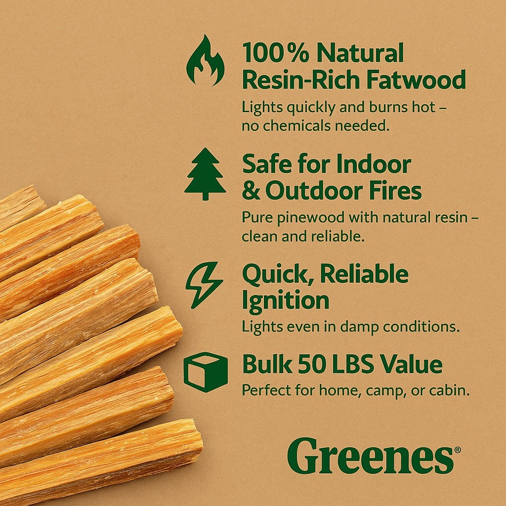 Greenes Fence Fatwood Fire Starter – 50 lb Box, 100% Natural Resin Pine Kindling