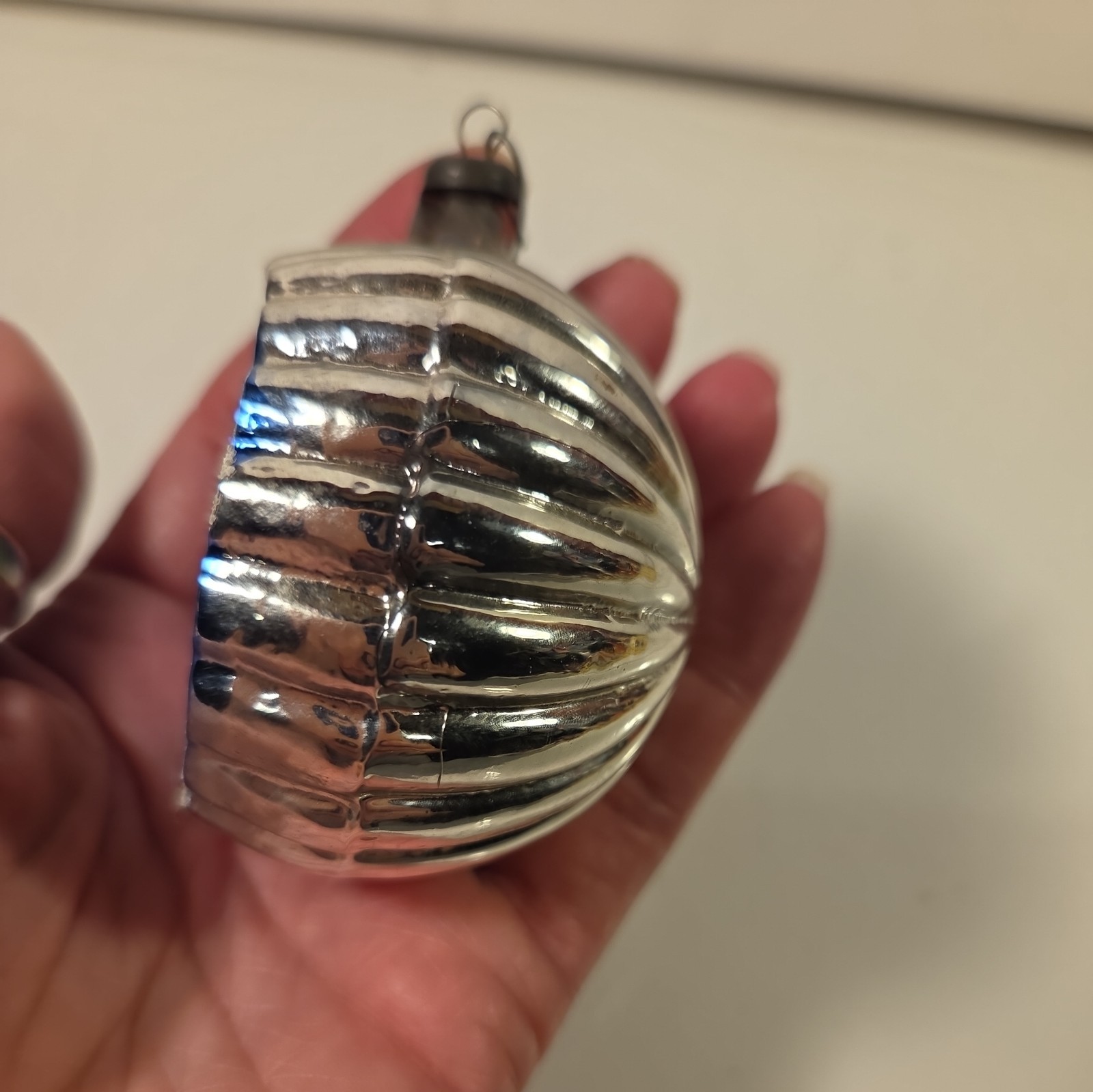 Vintage Glass Diorama PINE TREE MUSHROOMS Indent BALL Christmas Ornament Italy?