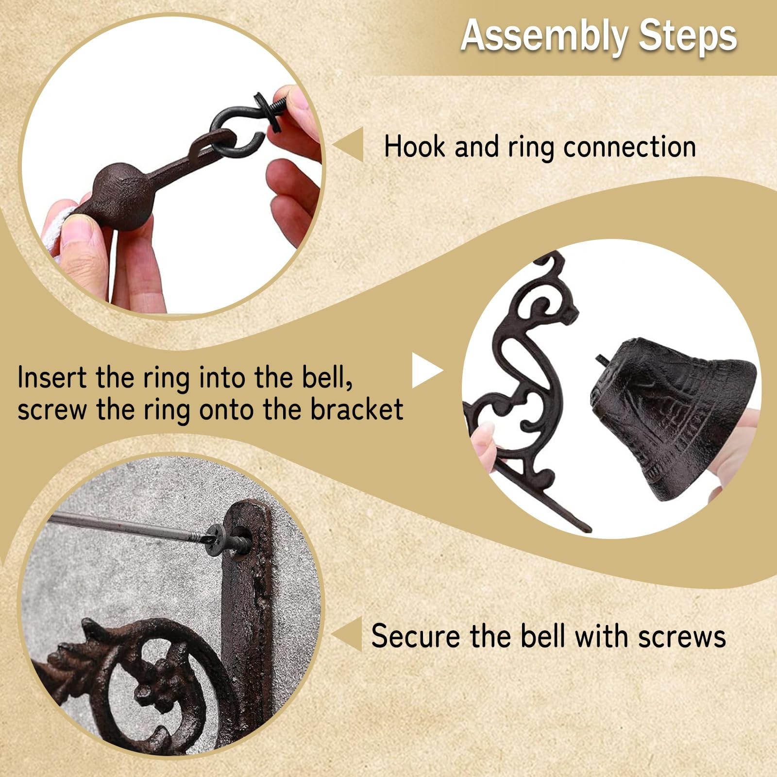 Outdoor Dinner Hanging Bell Cast Iron Duty Rustic Vintage Doorbell for Outsid...