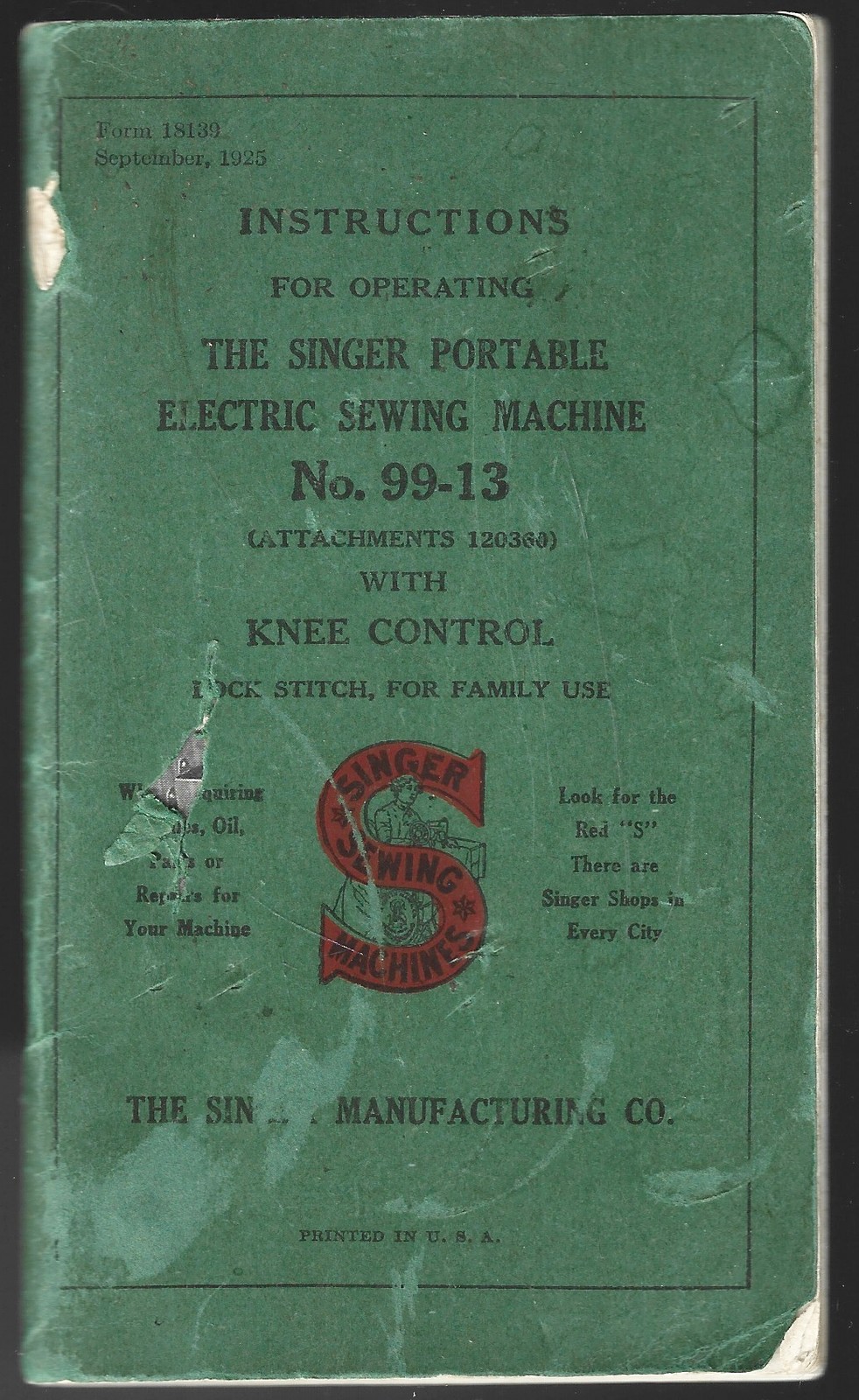 Singer Sewing Machine Model 99-13 w/ Knee Control Orig 1925 Manual Instructions