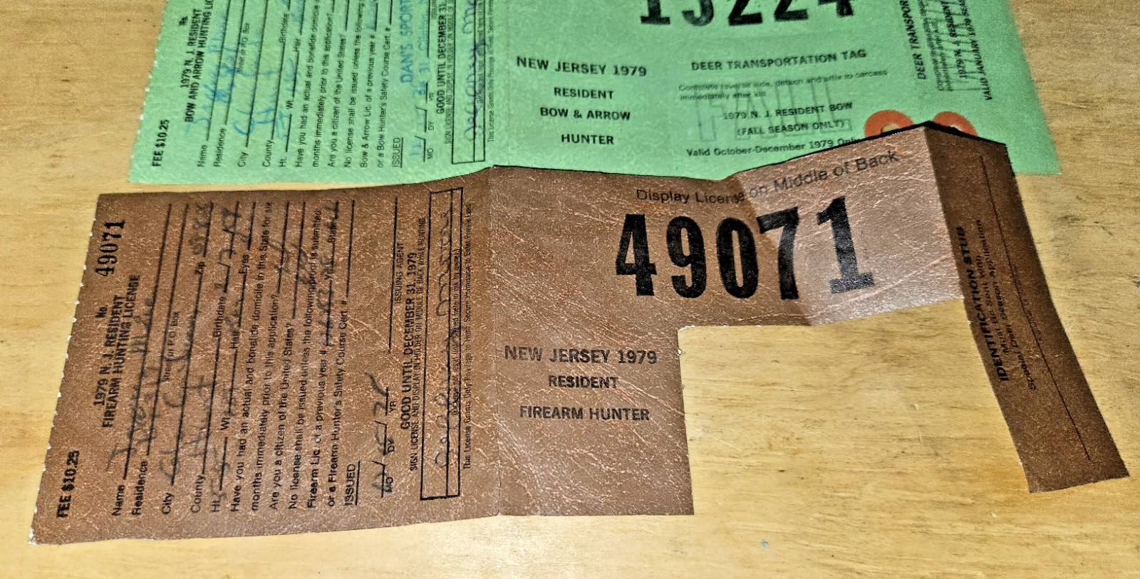 Lot 7 Deer Licenses Tags New Jersey State Big Game Firearm Bow Hunter 1975-1979