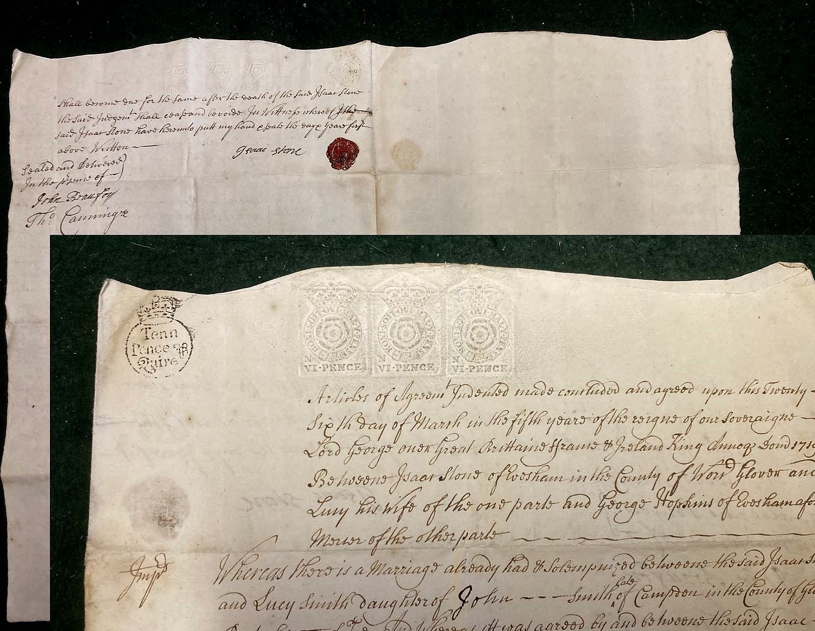 1719 EVESHAM-Worcestershire, Isaac Stone (Glover) to George Hopkins (Mercer)+REV