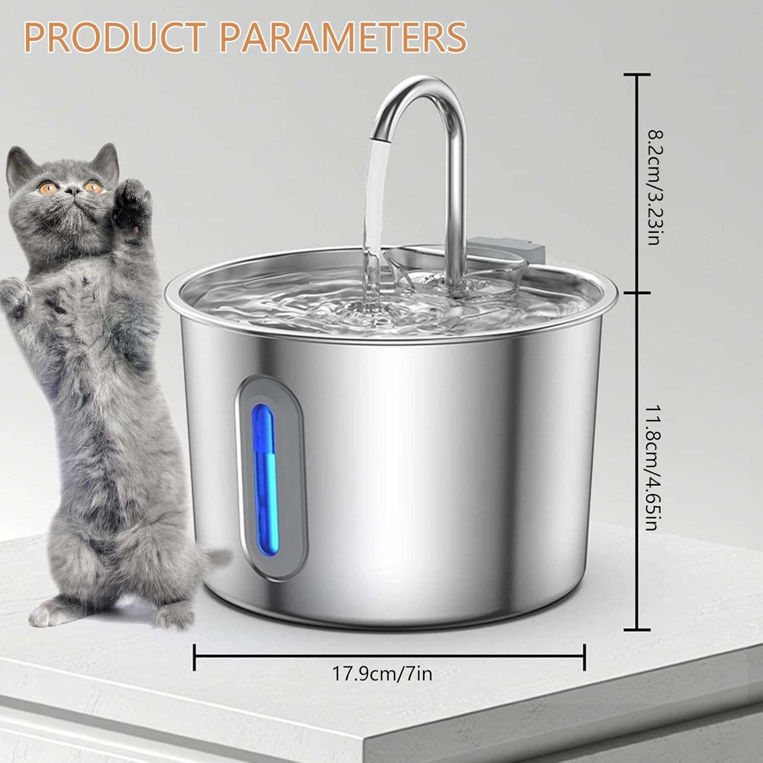 74.4oz/2.2L Cat Water Fountain Stainless Steel, Automatic Pet Water Dispenser