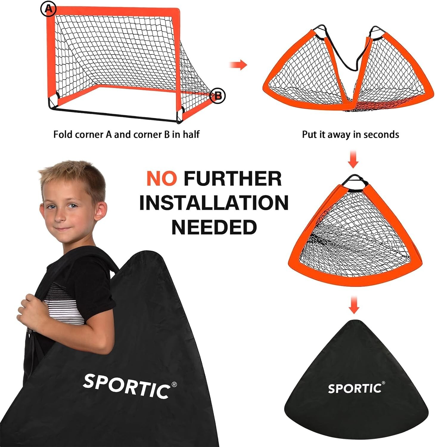 SPORTIC 4' x 3' Soccer Goal Net Set 2 Pk Portable Pop Up for Kids Practice Train